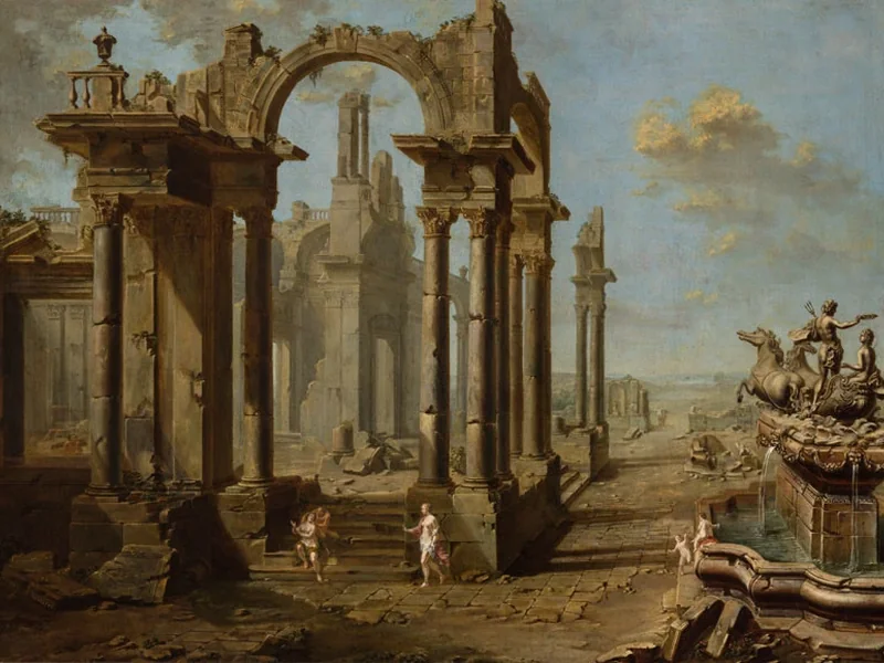 1751-Josef Platzer - Rovine con una fontana